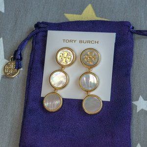 Tory Burch Triple Button Drop Statement Earrings - Mother of Pearl
